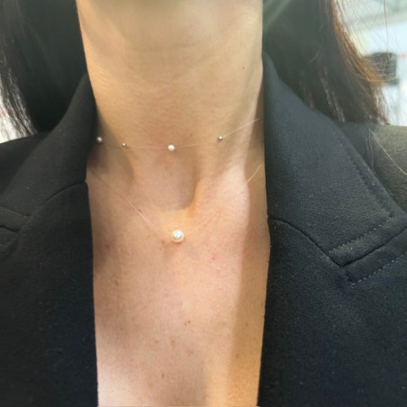 Colier cu inchidere aur galben 9K - Perla cultura 6 mm pe fir transparent