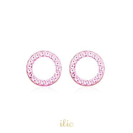 Cercei aur galben 14K Cerculete pietricele roz, 6 mm