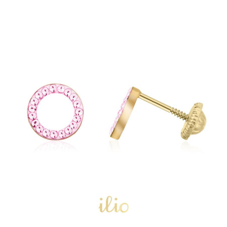 Cercei aur galben 14K Cerculete pietricele roz, 6 mm