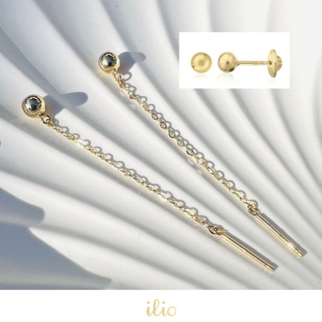 Set cercei aur galben - Bilute 4 mm + Bilute 4 mm cu lantisor