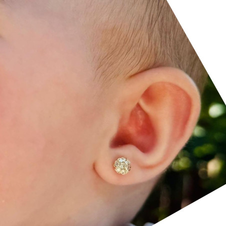 Rotunzi 7 diamante mari, 6 mm - Cercei aur galben 14K