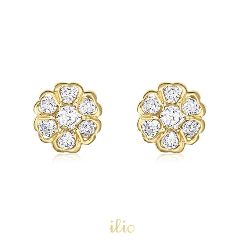 Rotunzi 7 diamante mari, 6 mm - Cercei aur galben 14K