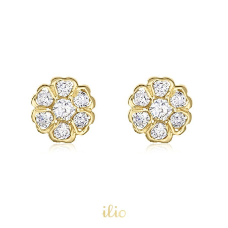 Rotunzi 7 diamante mari, 6 mm - Cercei aur galben 14K