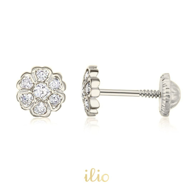 Rotunzi 7 diamante mari, 6 mm - Cercei aur alb 14K