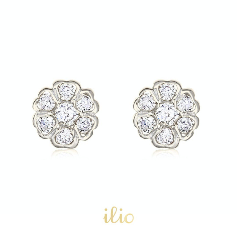 Rotunzi 7 diamante mari, 6 mm - Cercei aur alb 14K