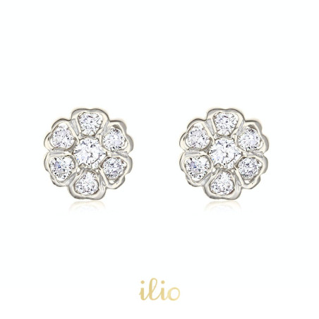 Rotunzi 7 diamante mari, 6 mm - Cercei aur alb 14K