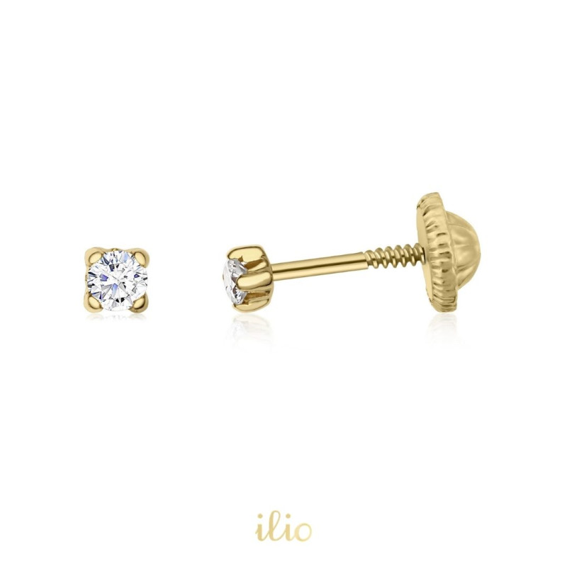 Piatra patrata foarte mica, 2 mm - Cercei aur galben 14K