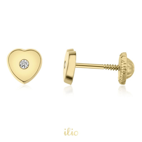 Cercei aur galben 14K Inimi diamant, 6 mm