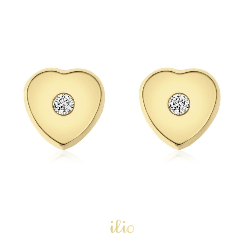 Cercei aur galben 14K Inimi diamant, 6 mm