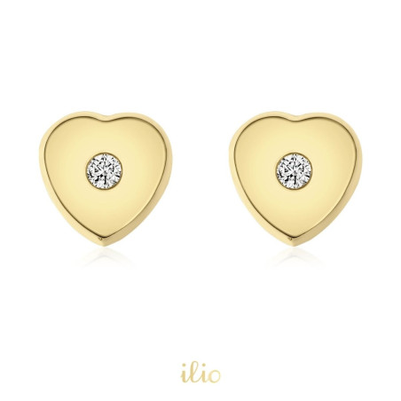 Cercei aur galben 14K Inimi diamant, 6 mm