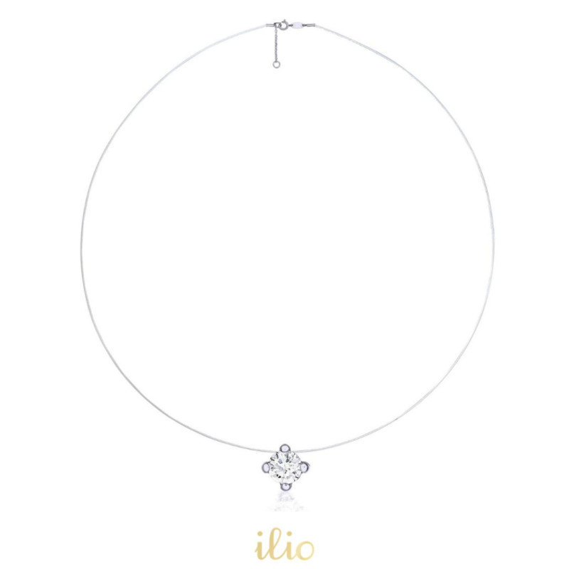 Colier cu inchidere aur alb 9K - Piatra 4 mm pe fir transparent