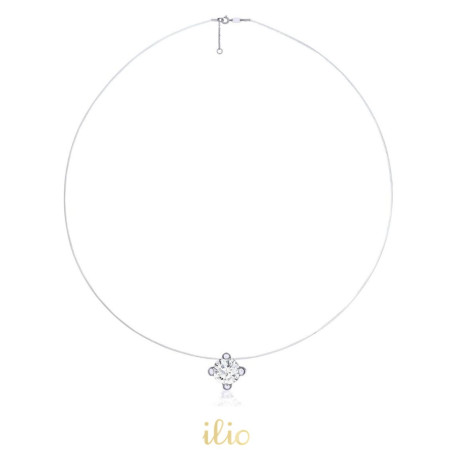 Colier cu inchidere aur alb 9K - Piatra 4 mm pe fir transparent