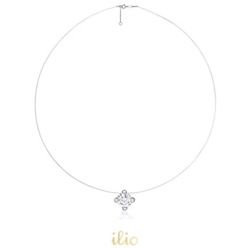 Colier cu inchidere aur alb 9K - Piatra 4 mm pe fir transparent