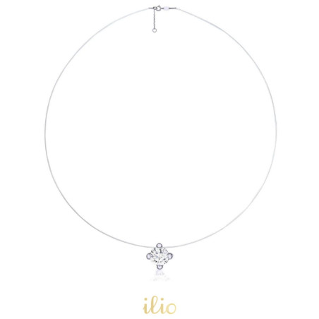 Colier cu inchidere aur alb 9K - Piatra 4 mm pe fir transparent