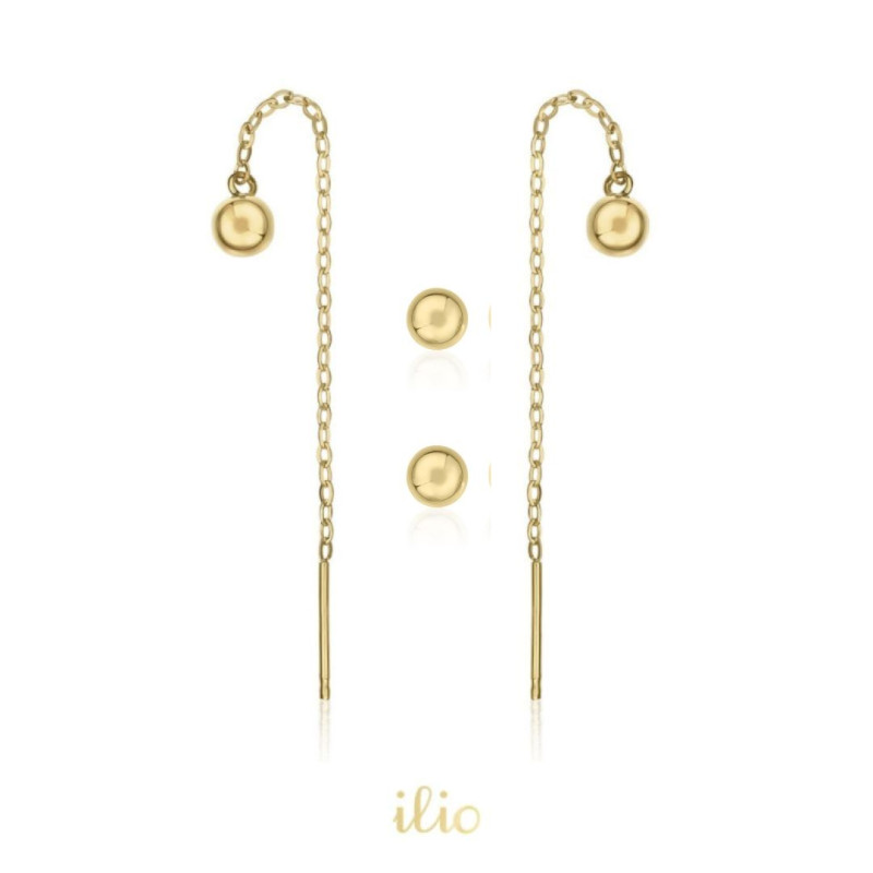 Set cercei aur galben - Bilute 4 mm + Bilute 4 mm cu lantisor