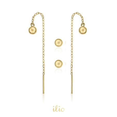 Set cercei aur galben - Bilute 4 mm + Bilute 4 mm cu lantisor