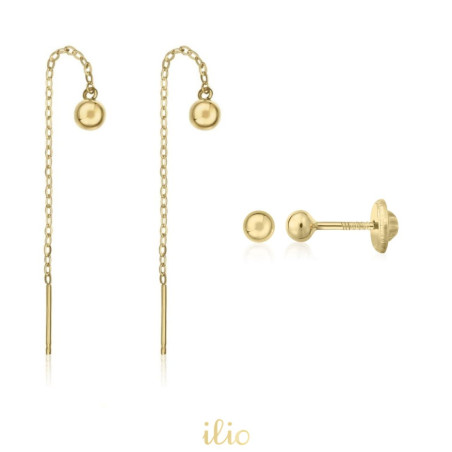 Set cercei aur galben - Bilute 4 mm + Bilute 4 mm cu lantisor