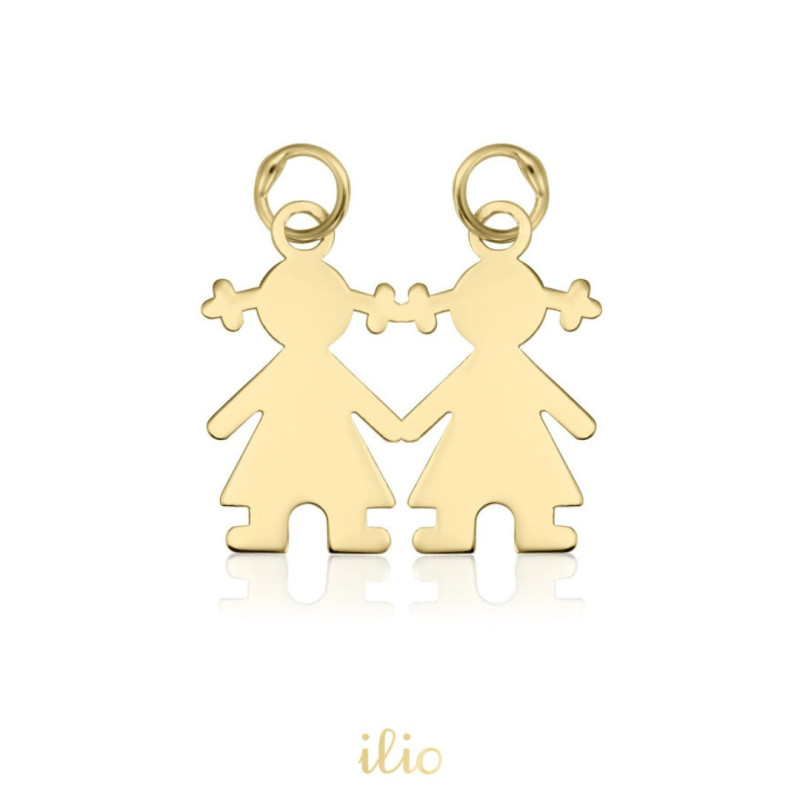 Pandantiv Doua fetite, 10 mm - aur galben 14K