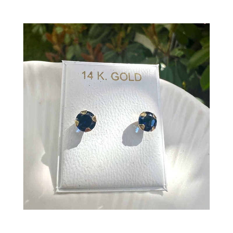Cercei aur galben 14K Piatra zirconia albastra, 5 mm