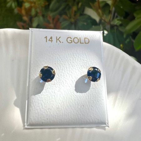 Cercei aur galben 14K Piatra zirconia albastra, 5 mm
