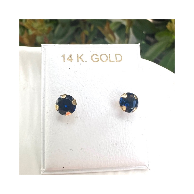 Cercei aur galben 14K Piatra zirconia albastra, 5 mm