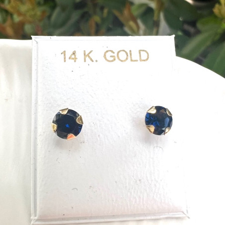 Cercei aur galben 14K Piatra zirconia albastra, 5 mm