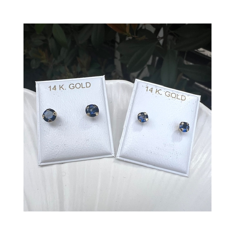 Cercei aur galben 14K Piatra zirconia albastra, 5 mm