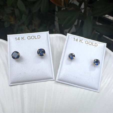 Cercei aur galben 14K Piatra zirconia albastra, 5 mm