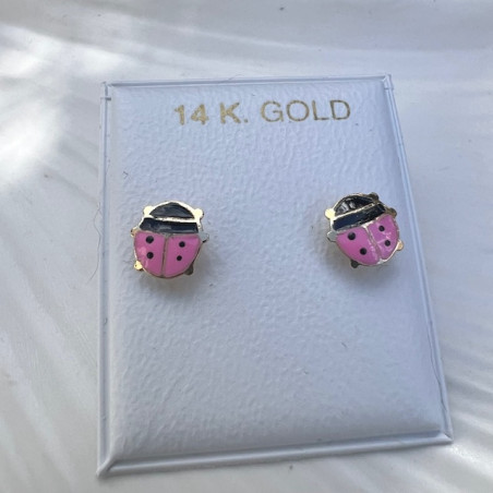 Cercei aur galben 14K Gargarite plate roz, 7 mm