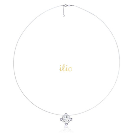 Colier cu inchidere aur alb 9K - Piatra 4 mm pe fir transparent