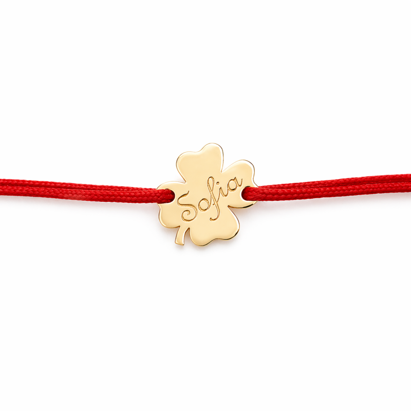 Pandant Trifoi, 8 mm cu nume gravat - aur galben/ alb/ roz 14K pe bratara snur
