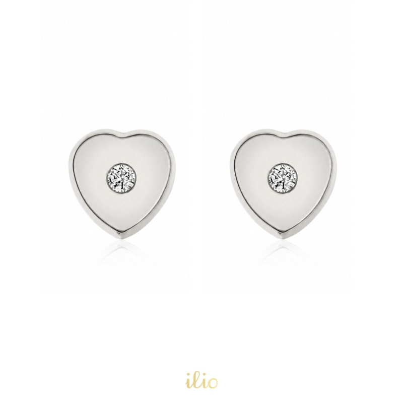 Cercei aur alb 14K Inimi diamant, 6 mm