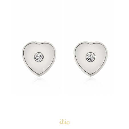 Cercei aur alb 14K Inimi diamant, 6 mm