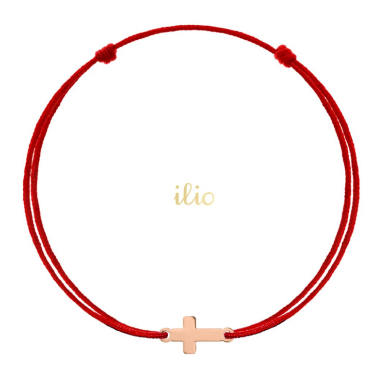 Pandant Cruciulita, 10 mm - aur roz 14K pe bratara snur